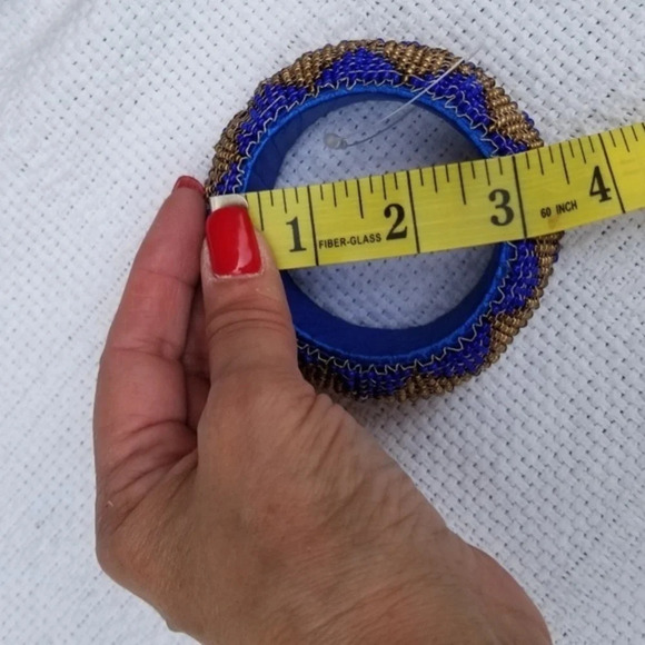 Beaded  blue‎ / gold Tribal bangle New - Picture 4 of 7